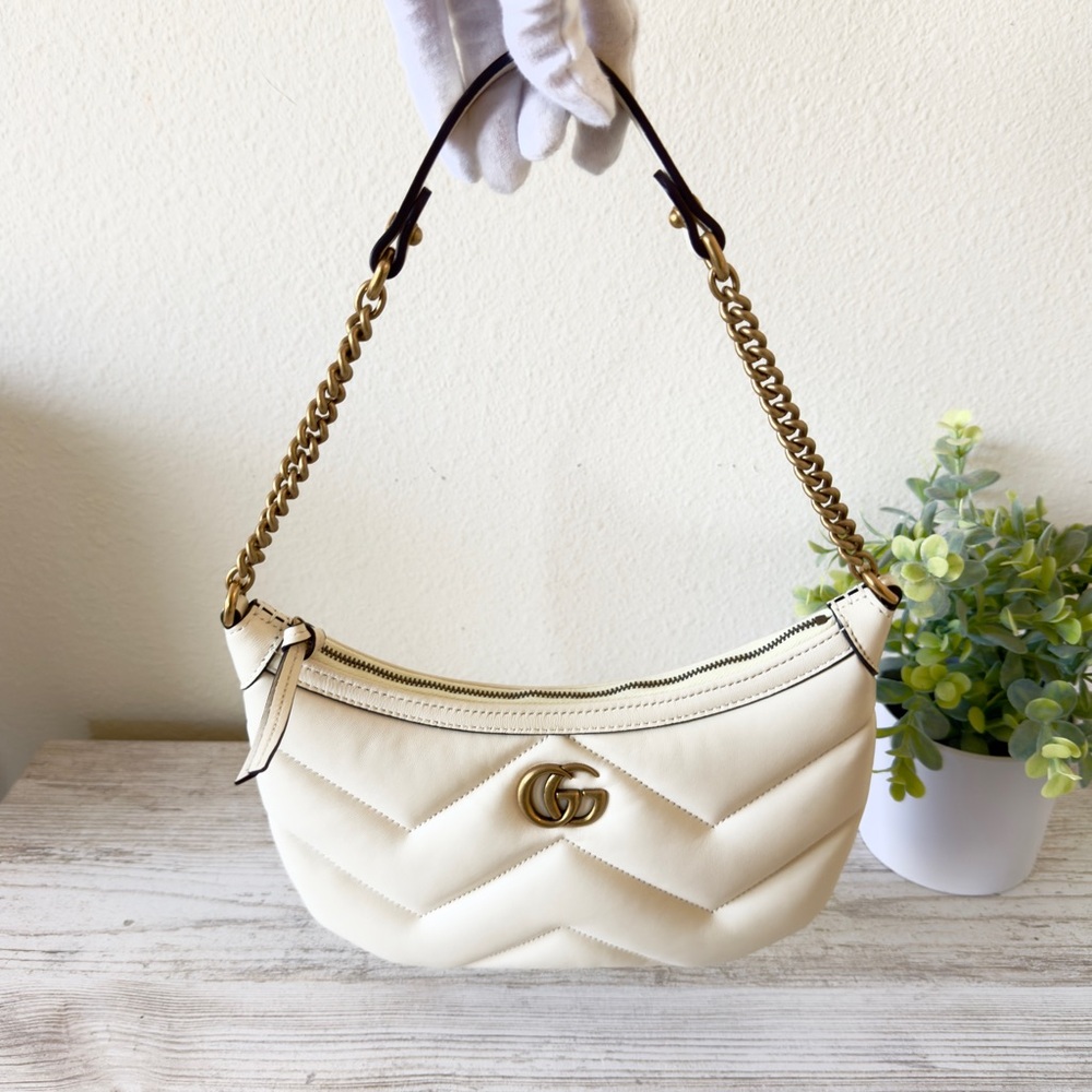 New Gucci Marmont GG half moon leather small shoulder bag - Picture 4 of 15